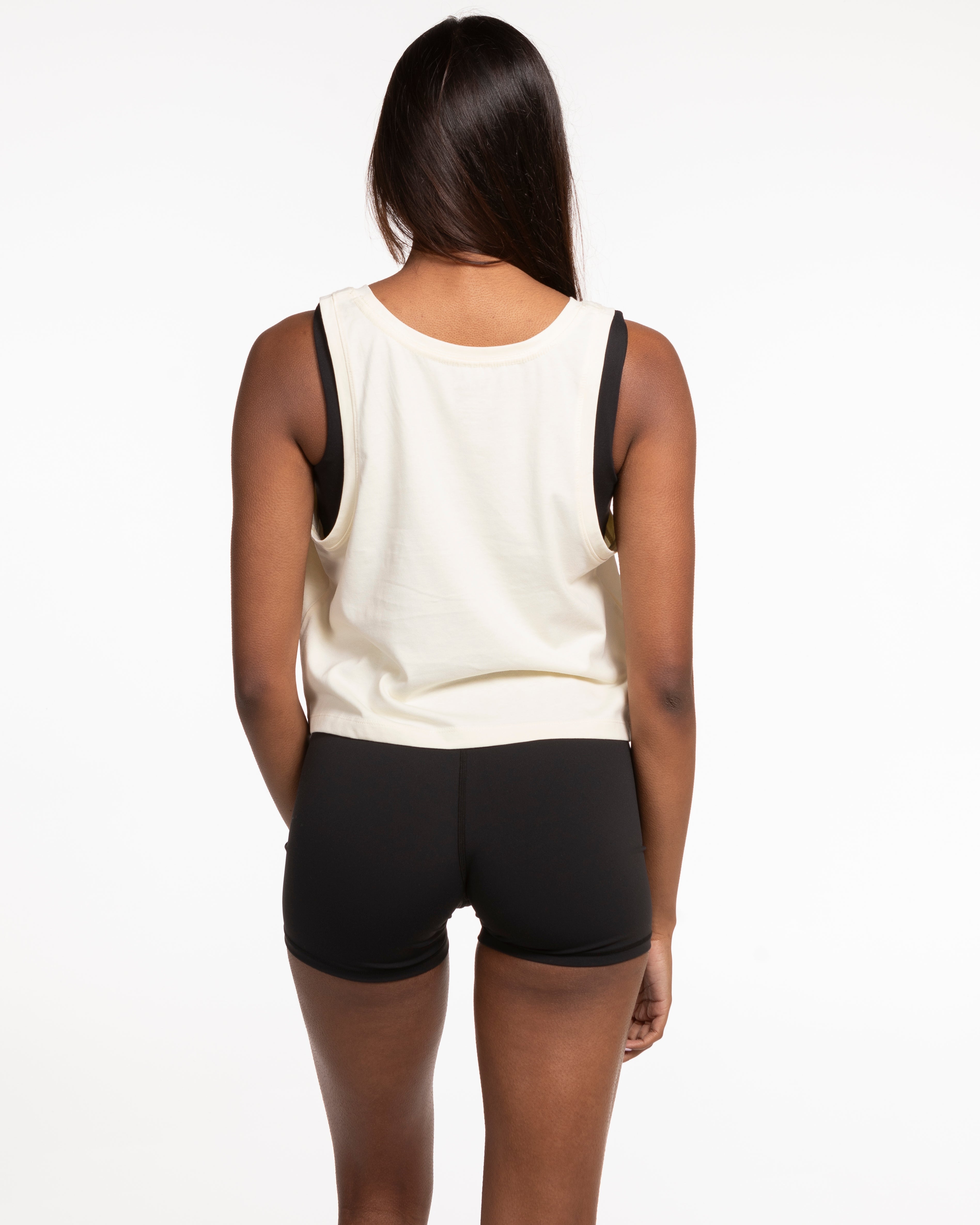 The Crop Tank - Butter - Cyclebar - Center Chest & Back Star - Printed - White