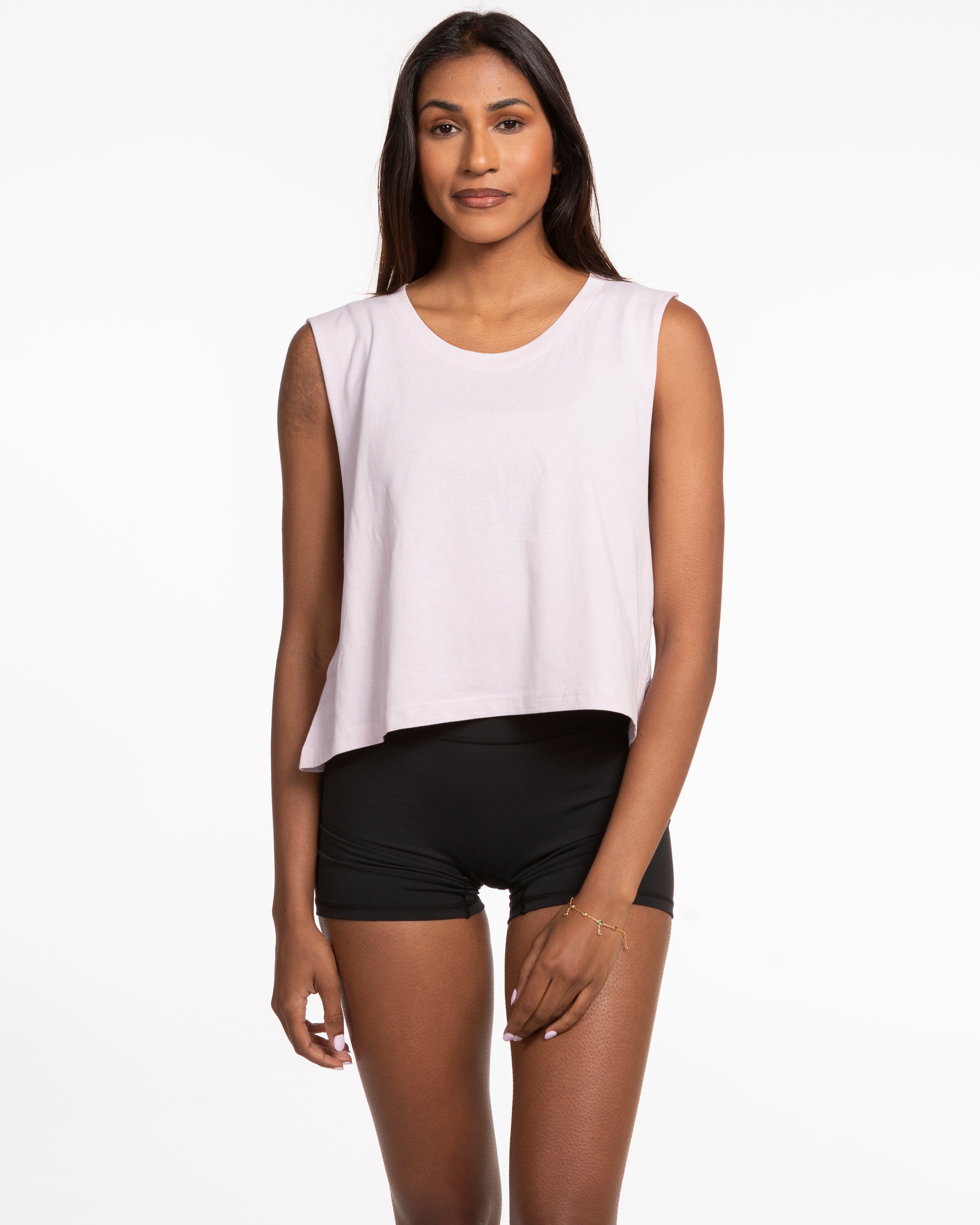 The Crop Muscle Tank - Orchid - Core Crown Point - Left Chest Arc & Back Round - Printed - White