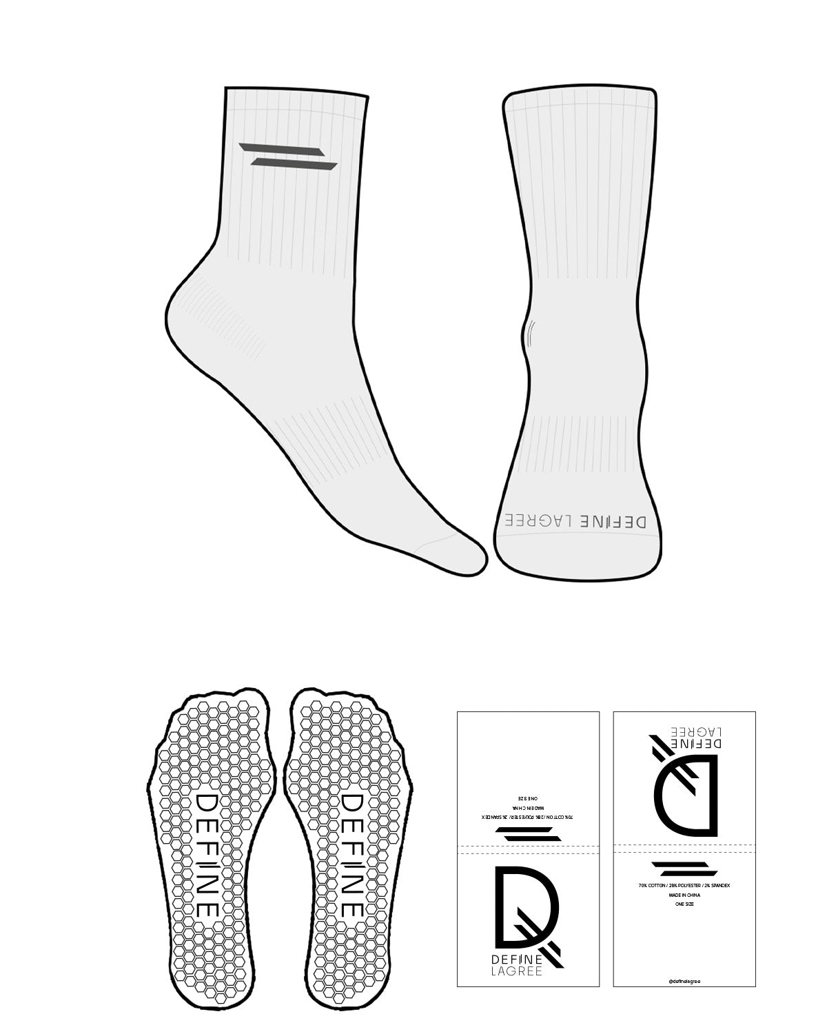 The 3/4 Crew Sock - Heather - Define Lagree - Top & Toe Logo - Charcoal - Hexagon Grip - Charcoal