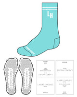 The Crew Sock - Sky Blue - Lagree House - Top 2 Lines - Center "LH" - Bottom Text - Embroidered - White - Triangle Shape Grip - White