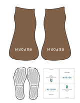 The Ankle Sock - Tan - Reform Fitness - Toe Logo - Marshmallow - Hexagon Grip - Transparent