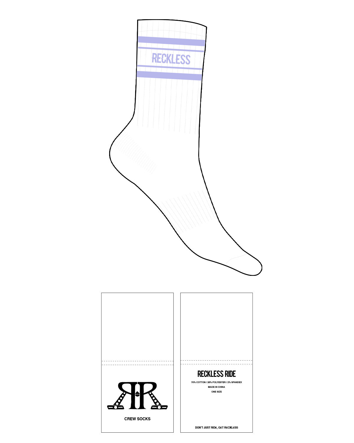 The Crew Sock - White - Reckless Ride - Top Dual Border - L85