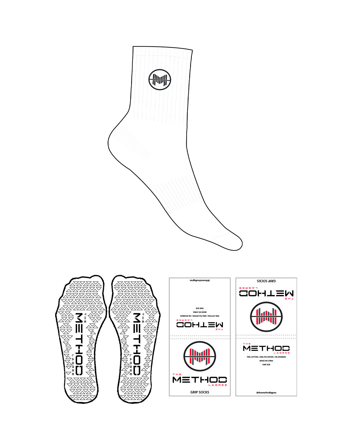 The 3/4 Crew Sock - White - TML - Top Round - M - Black - Triangle Shape Grip - Black