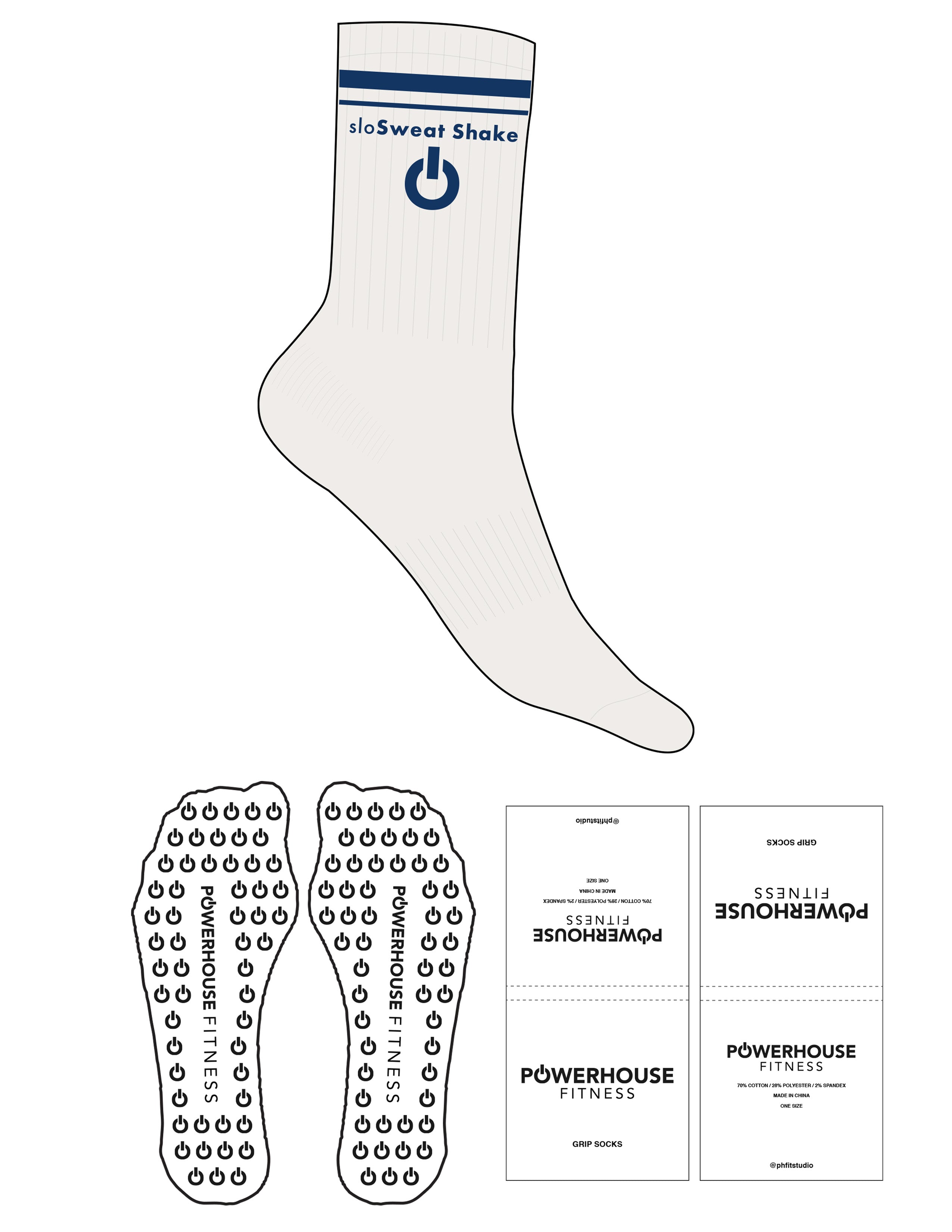 The Crew Sock - Cloud Dancer - Powerhouse Fitness - Tardis Stripes - Top Logo Stacked - Embroidered - Tardis - Power Grip - Tardis