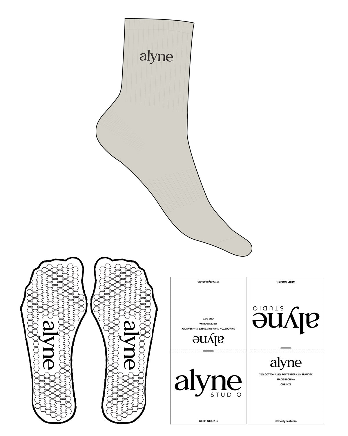 The 3/4 Crew Sock - Milk - Alyne Studio - Ankle Logo - Embroidered - Fig - Hexagon Grip - Fig