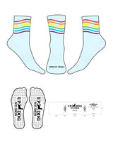 The 3/4 Crew Sock - Baby Blue - Updog Yoga - Printed Stripe - Full Color - Toe Logo - Black - Circle Grip - Black