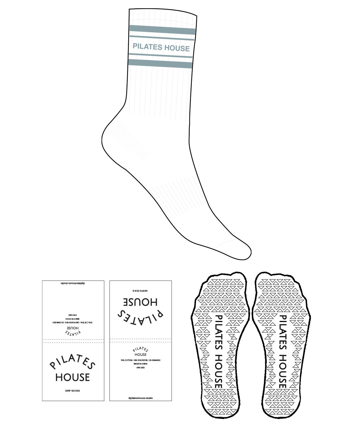 The Crew Sock - White - PHS - 2 Stripes - Top Logo  - Muted Blue - Triangle Grip - Transparent