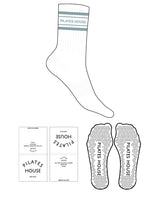 The Crew Sock - White - PHS - 2 Stripes - Top Logo  - Muted Blue - Triangle Grip - Transparent