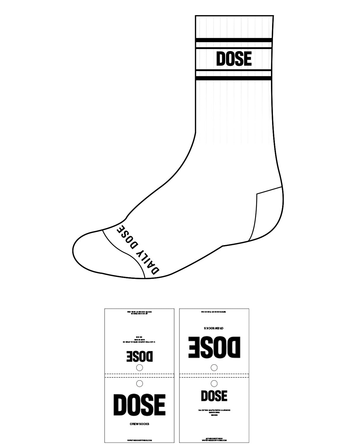 The Crew Sock - White - Dose - 4 Strips - Top & Toe Logo - Black