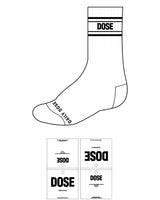 The Crew Sock - White - Dose - 4 Strips - Top & Toe Logo - Black
