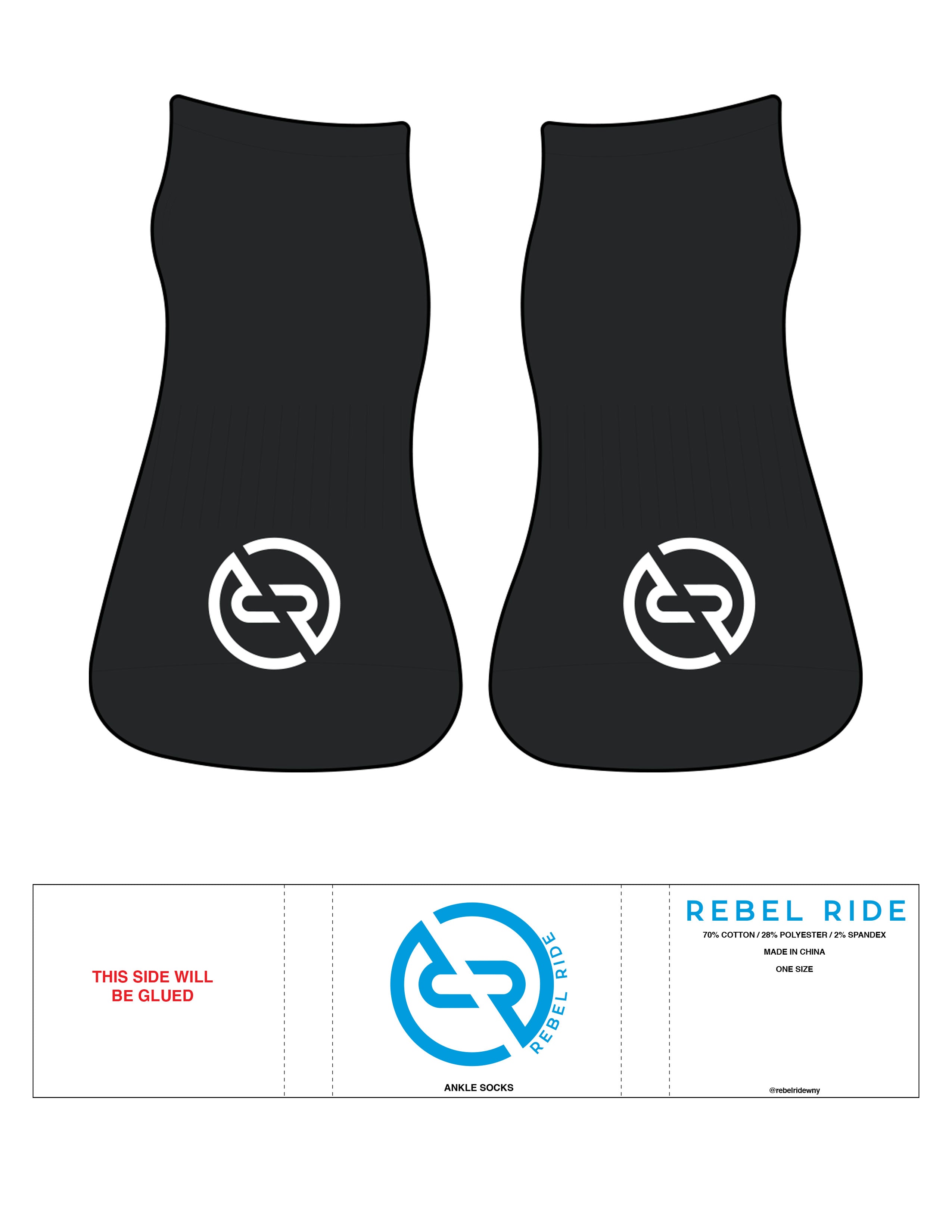 The Ankle Sock - Black - Rebel Ride - Toe Logo Icon - White