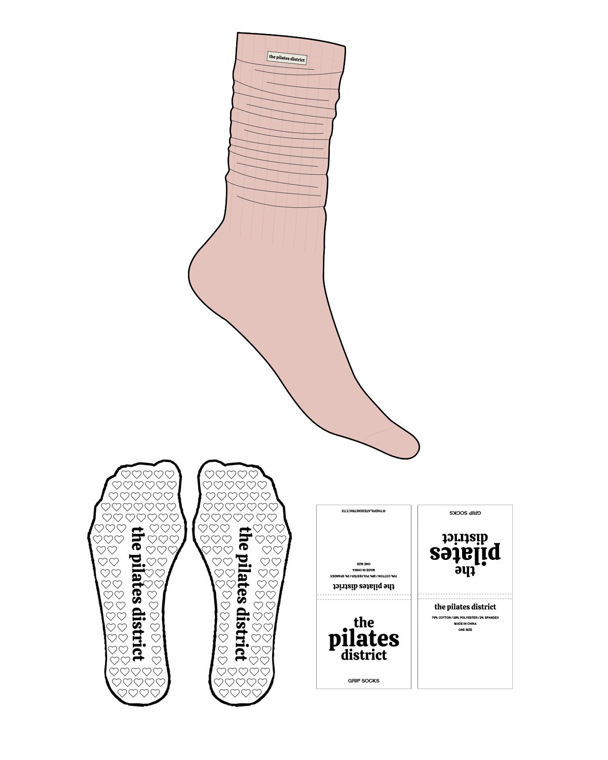The Slouch Sock - L111 - THE PILATES DISTRICT - Sew on Logo - Heart Shape Grip - Translucent