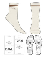 The 3/4 Crew Sock - Off White - Bare Pilates - 2 Strips - Top & Front Logo - Brown - Circle Shape Grip - Transparent