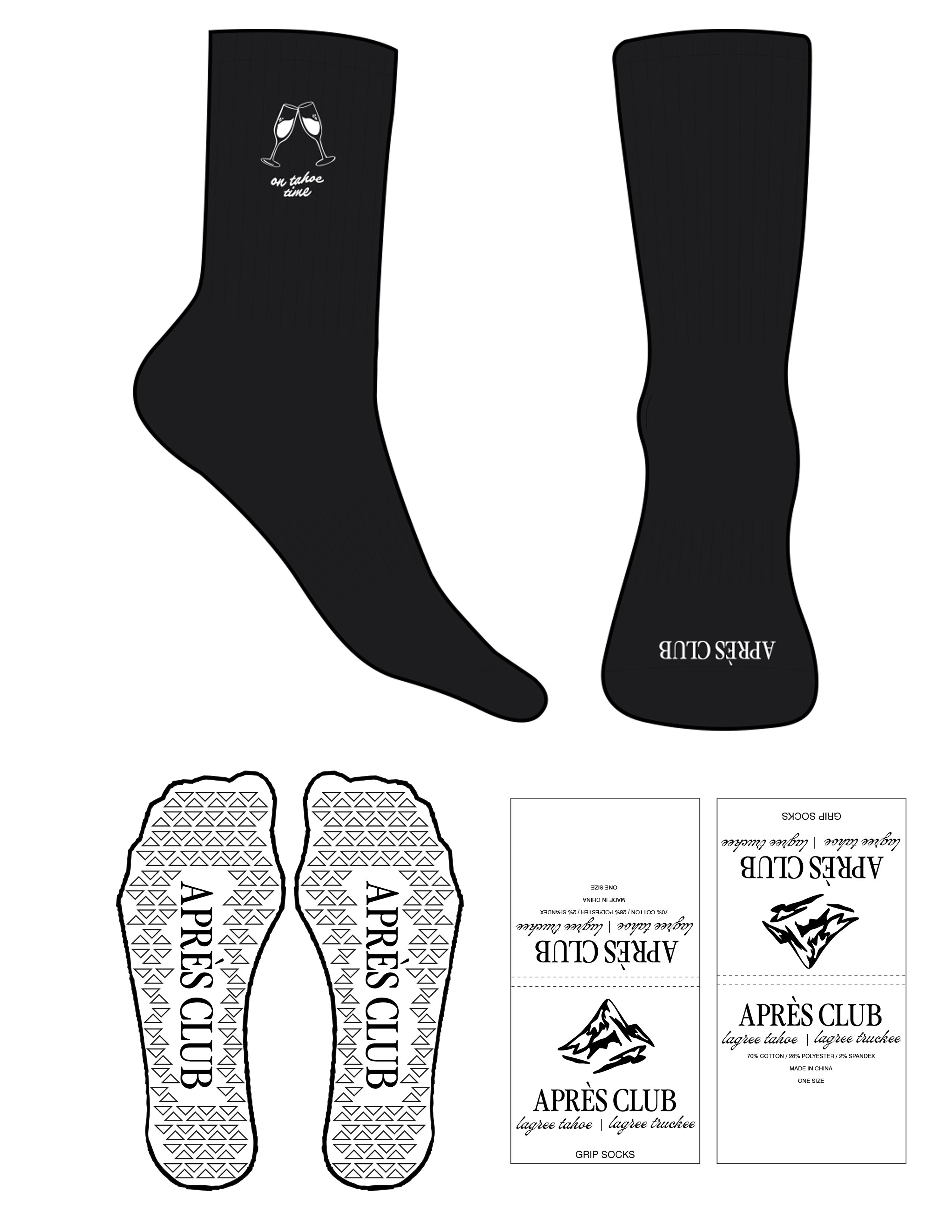 The Crew Sock - Black - Lagree Tahoe - Top & Toe Logos - Embroidered - White - Triangle Shape Grip - White