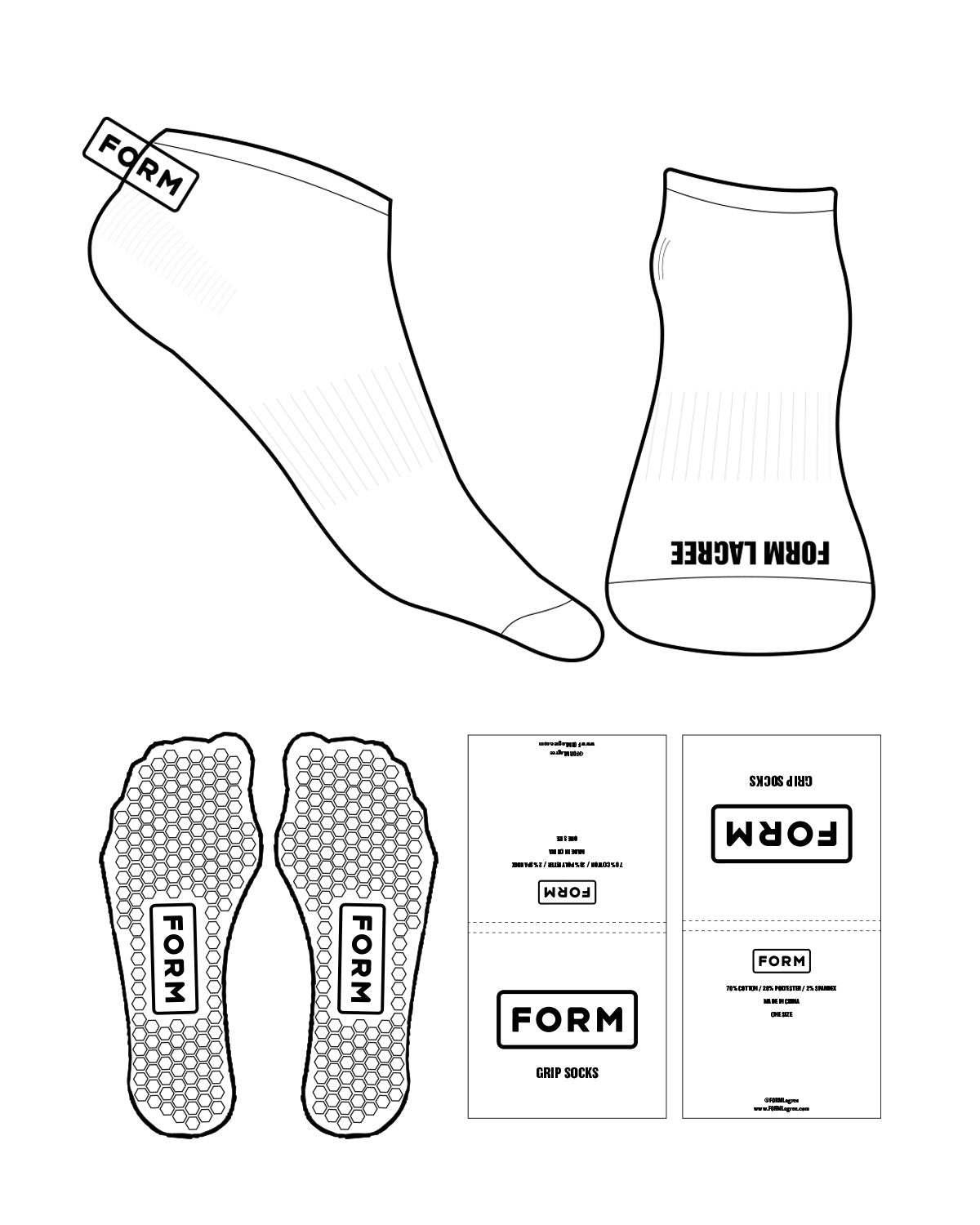The Ankle Sock - White - Form - Back Ankle & Front Logo - Black - Hexagon Shape Grip - Black