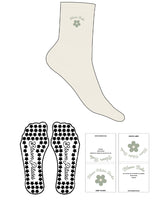 The 3/4 Crew Sock - Off White - Bloom Pilates - Top Logo - Embroidered - Sage - Flower Grip - Transparent