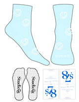 The 1/2 Crew Sock - Aqua - Studio 78 - Full Sock Smiley Logo - Toe Logo - Printed - White - Circle Grip - Transparent