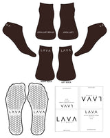 The Ankle Sock - Chocolate - Lava - Top & Back -   White Logos & Stripe - Hexagon Shape Grip - White