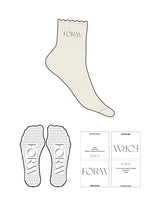 The 3/4 Crew Sock - Off White - FORM CHARLESTON - Top Icon- Embroidered - White Heart Grip - Black