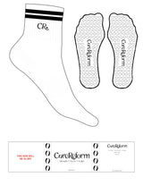 The 1/2 Crew Sock - White - CoreReform - 2 Black Stripes - Top Logo - EMB - Black - Heart Grip - Black