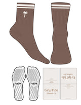 The 3/4 Crew Sock - Brown  - GripTide - 2 Stripes - Top Logo Palm Tree - Printed - Off White - Hexagon Grip - Off White