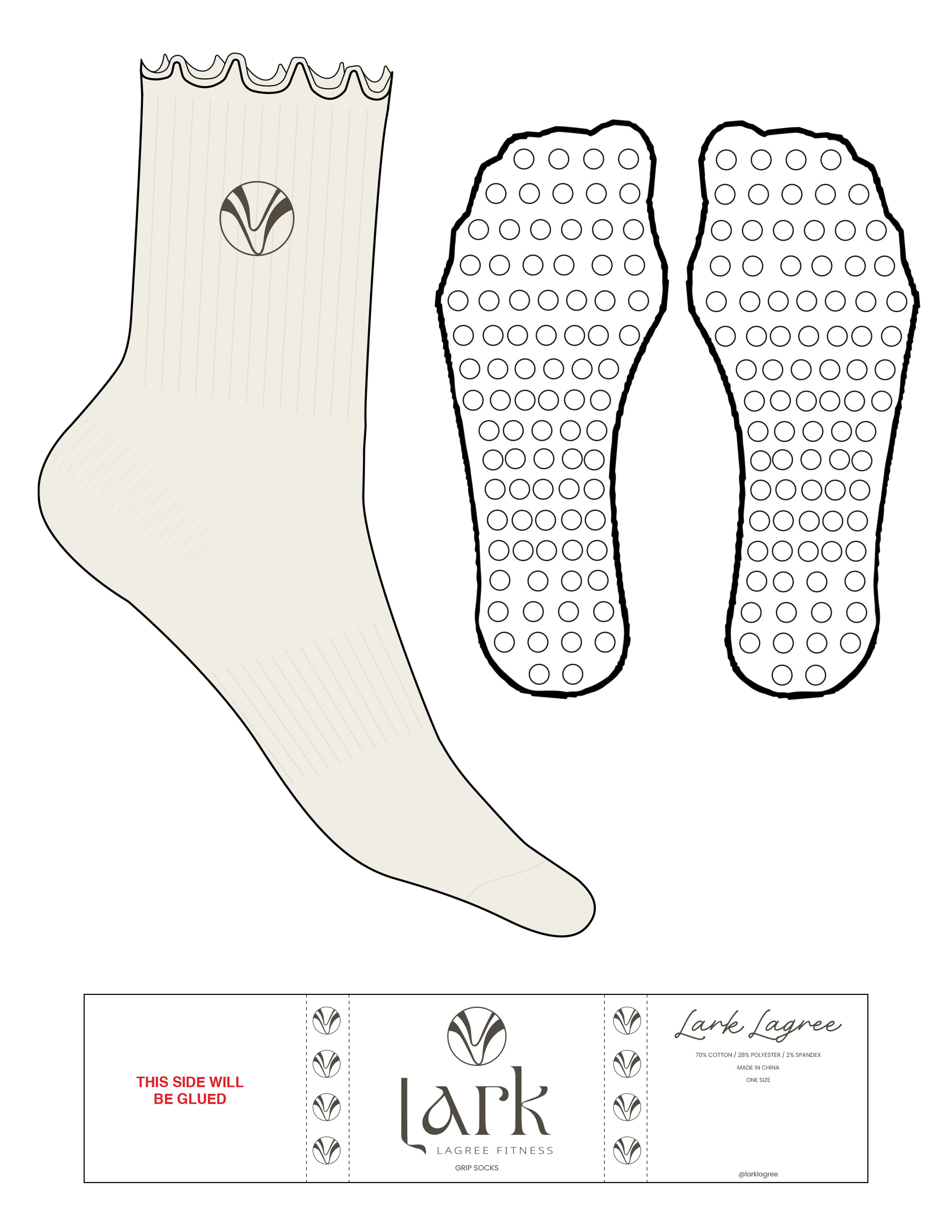 The 3/4 Crew Sock - Marshmallow - Pure Movement LARK - Top Logo - EMB - Umber - Plain Circle Grip - Umber