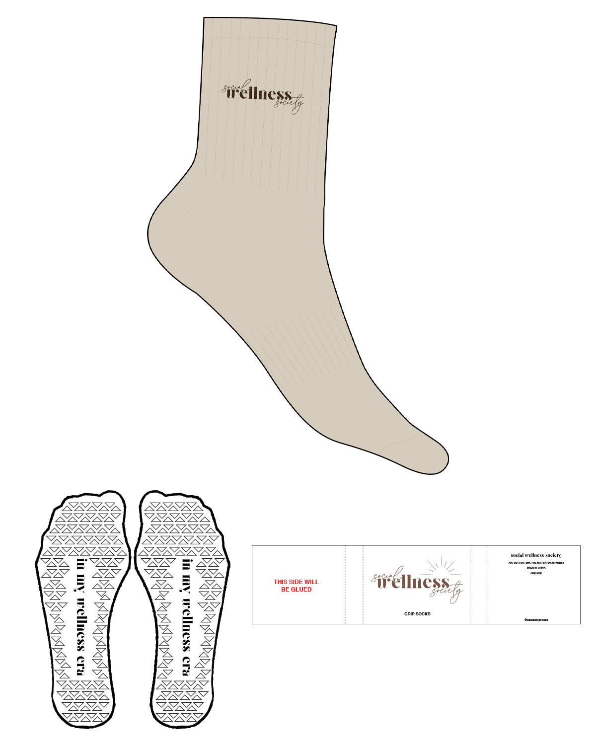 The 3/4 Crew Sock - Sand - SWS - Top Logo Stacked - Embroidered - Chocolate - Triangle Shape Grip - Chocolate