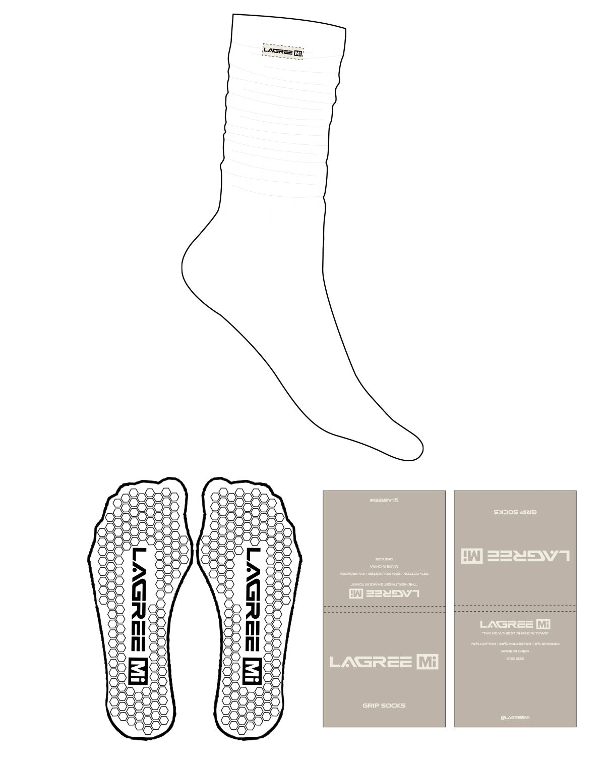 The Slouch Sock - White - Lagree Mi - Sew on Label - Hexagon Shape Grip - Transparent