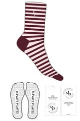 The Crew Sock - Light Pink - Elevate Pilates - Dark Pink Printed Stripes - Top Logo Stacked - Embroidered - White - Heart Grip - Transparent