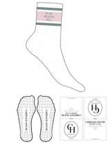 The 3/4 Crew Sock - White - Carriage House - 3 Stripes Coastal & Blushed Ivory - Top Logo Stacked Embroidered - Coastal - Circle Grip - Blushed Ivory