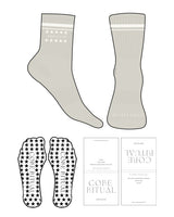 The 3/4 Crew Sock - Light Taupe - Core Ritual - 2 Stripe - Ivory - "1000 Club *****" - Embroidered - Ivory - Star Shape Grip - Ivory