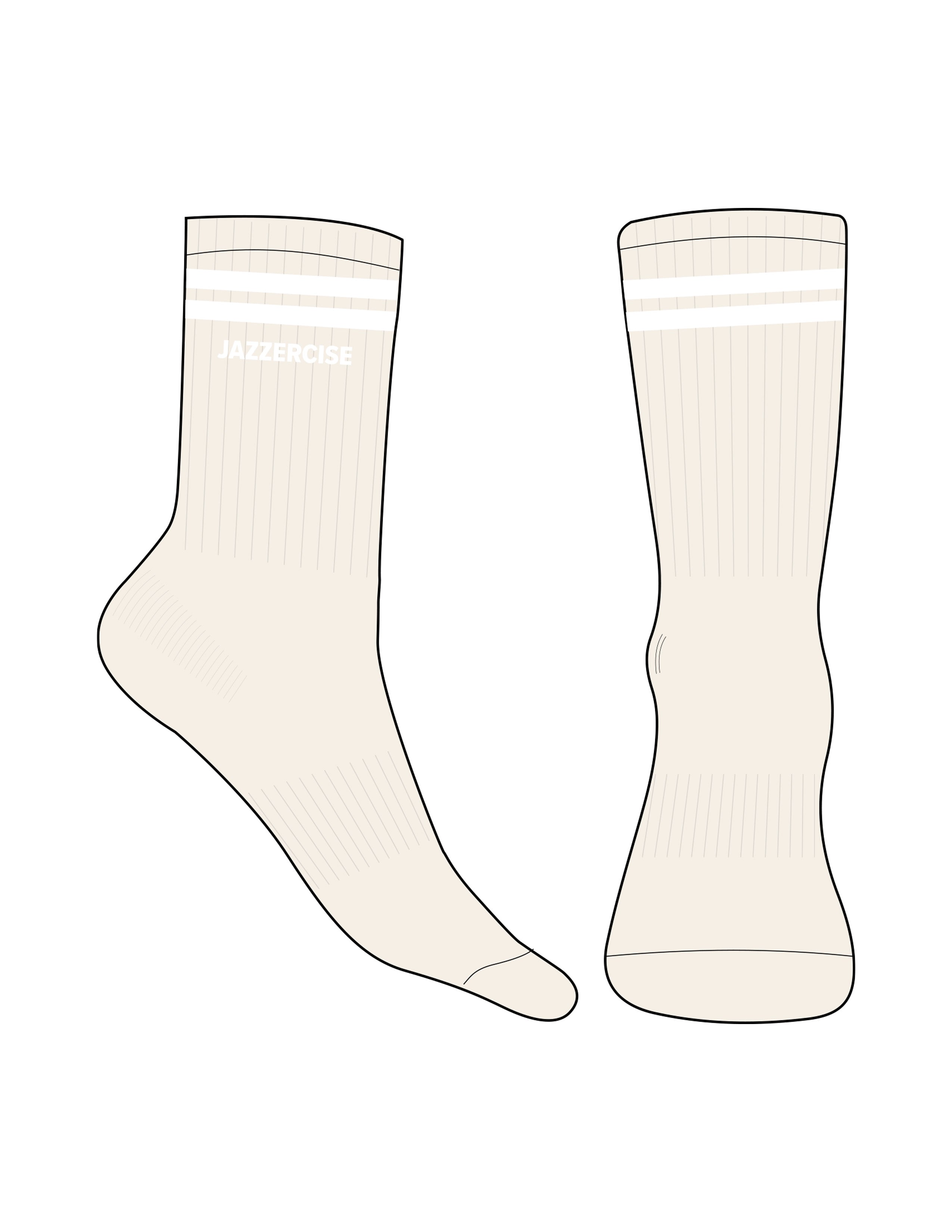 The 3/4 Sock - Cream - Jazzercise - 2 Stripes - Top Logo - White - No Grip