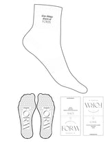The 1/2 Crew Sock - White - Form Charleston - Top Logo Stacked - Embroidered - Black - Heart Grip - White