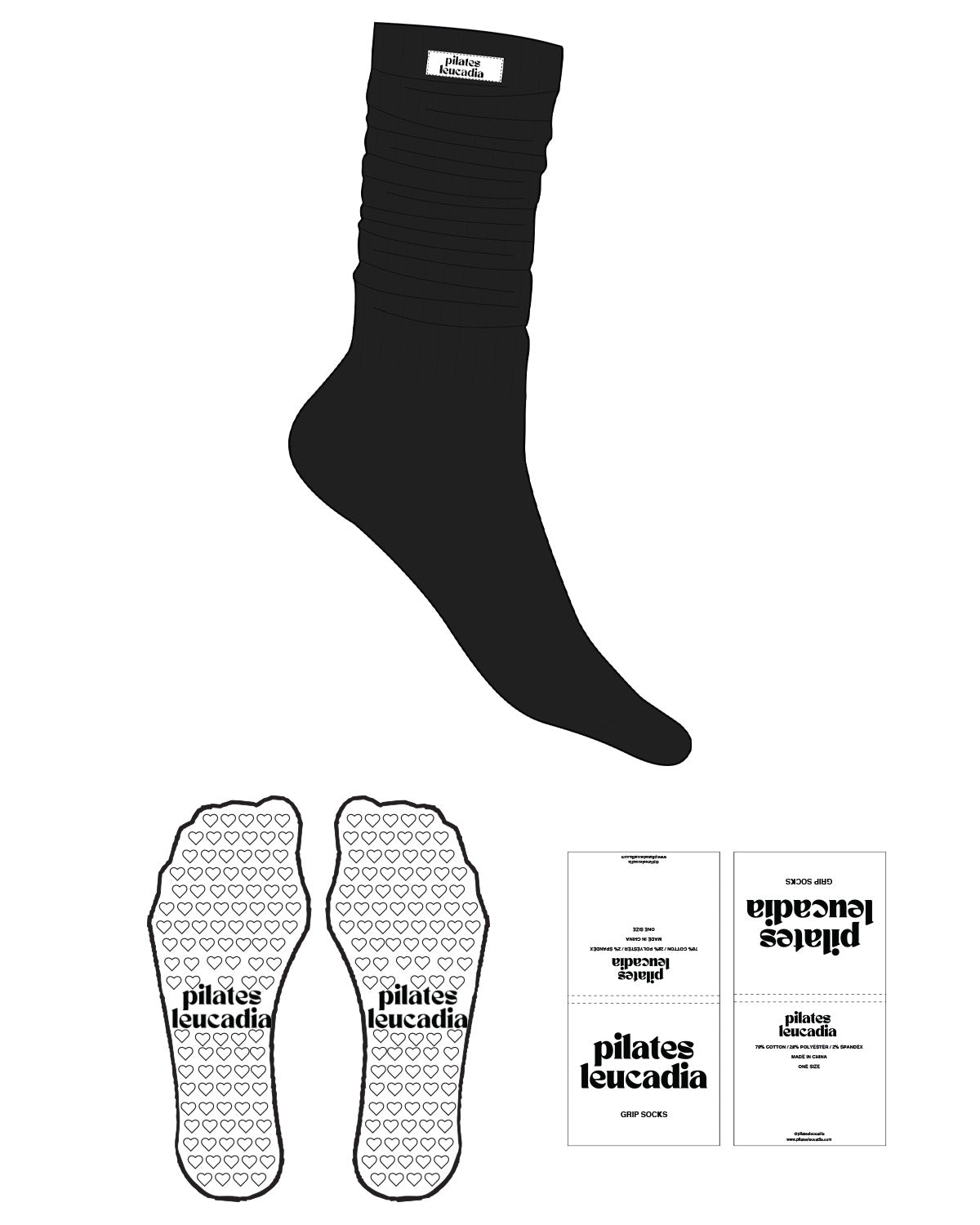 The Slouch Sock - Black - Pilates Leucadia - Sew on Label - White - Heart Grip - Transparent