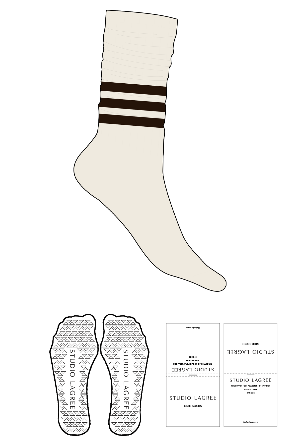 The Slouch Sock - Off White - Studio Lagree - 3 Stripes - Printed - Chocolate - Triangle Grip - Transparent