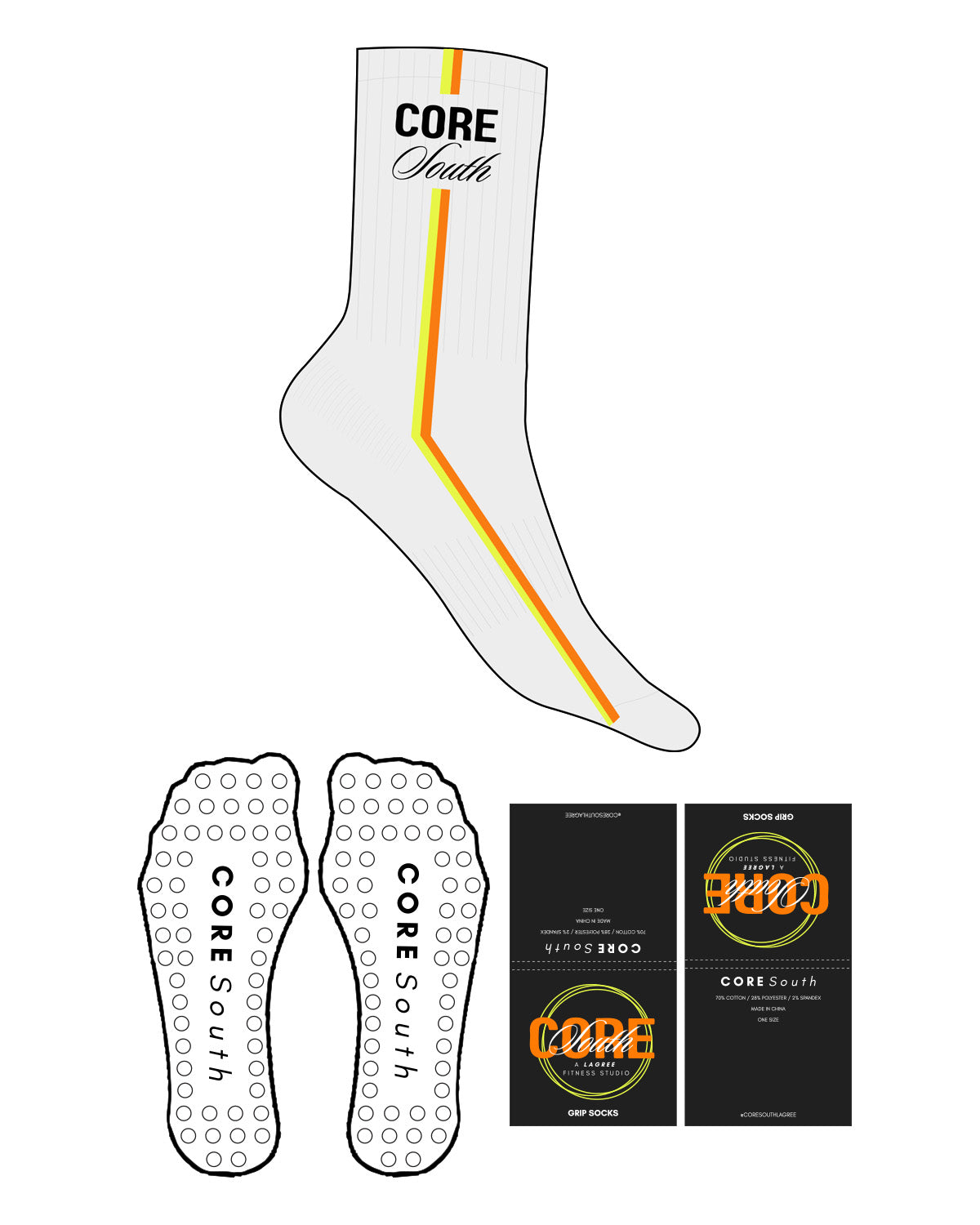 The Crew Sock - Heather- Core South Lagree - Top Text - Line Top To Bottom - Full Color - Circle Shape Grip - Transparent