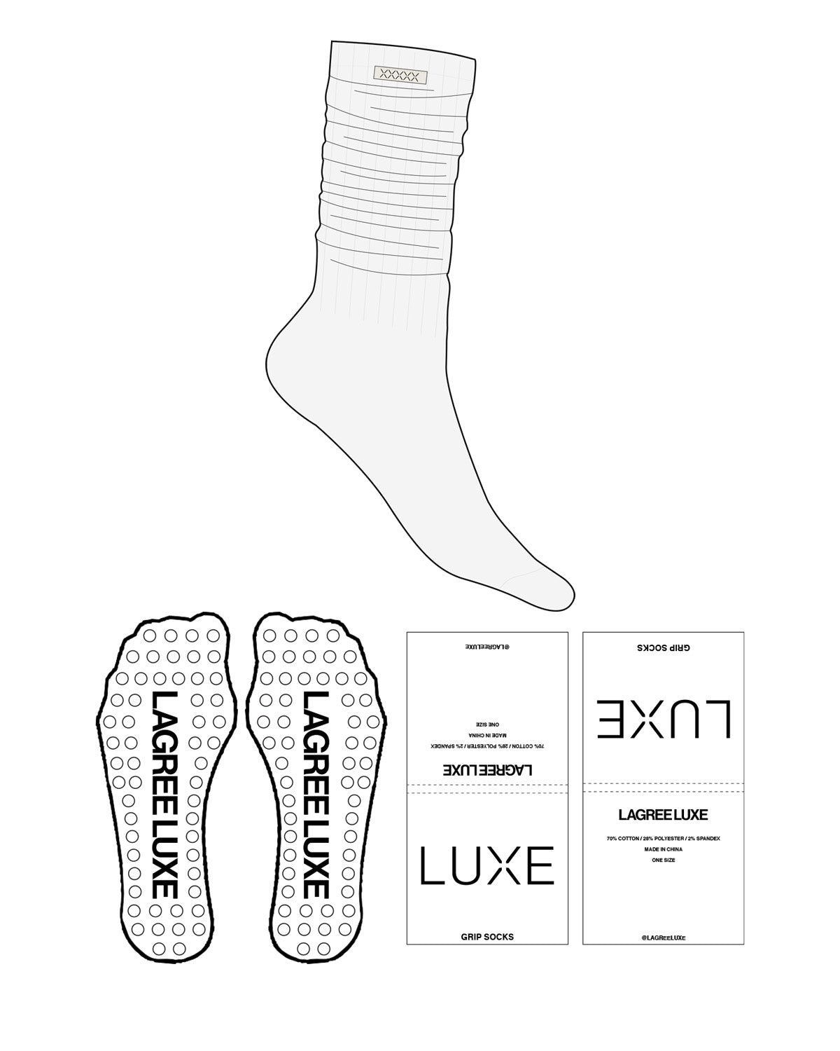 The Slouch Sock - White Heather - Lagree Luxe - Sew on Logo - Circle Shape Grip - Transparent