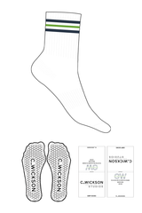 The 3/4 Crew Sock - White - C Wickson - 3 Stripes Printed - Navy/Green - Hexagon Grip - Transparent