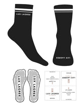 The 3/4 Crew Sock - Black - Lux Lagree - 2 Stripes -  Top & Toe Logo - White - Hexagon Grip - White