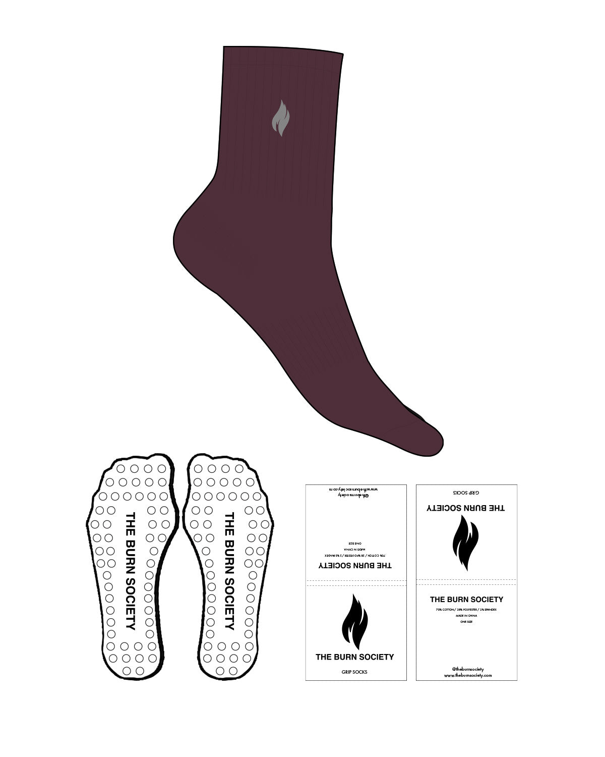 The 3/4 Crew Sock - Fig - The Burn Society - Top Icon - Embroidered - Grey - Circle Shape Grip - Grey