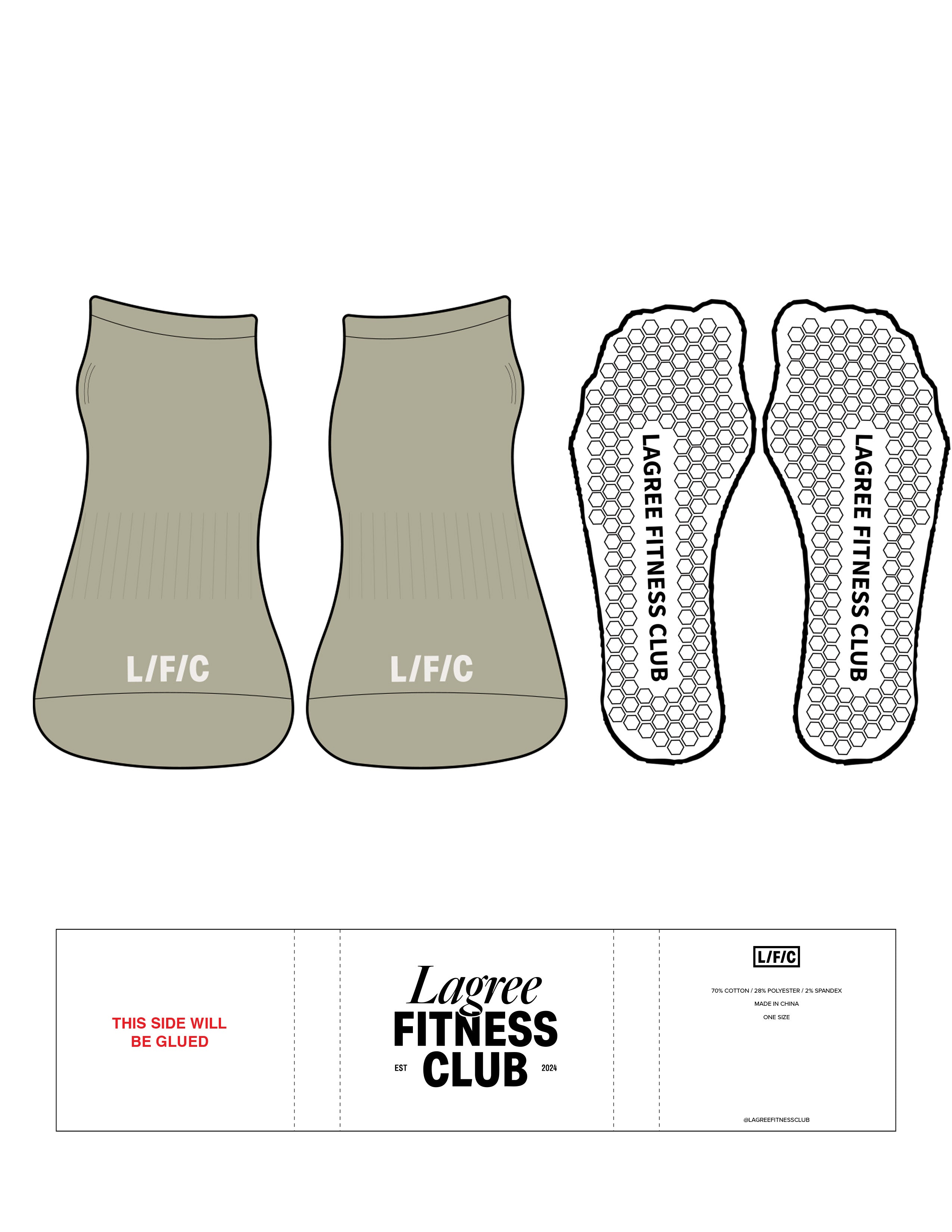 The Ankle Sock - Moss Gray - LFC - Toe Logos - Cloud Dancer - Hexagon Grip - Transparent