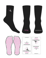 The Crew Sock - Black - Empowering Pilates - Top & Front Logo - Embroidered - Printed - Full Color - Star Shape Grip - Pink