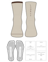 The 3/4 Crew Sock - Oat Milk - Lagree House - Dark Brown Stripes - Top Front & Back Logo - Printed - Dark Brown - Hexagon Grip - Transparent
