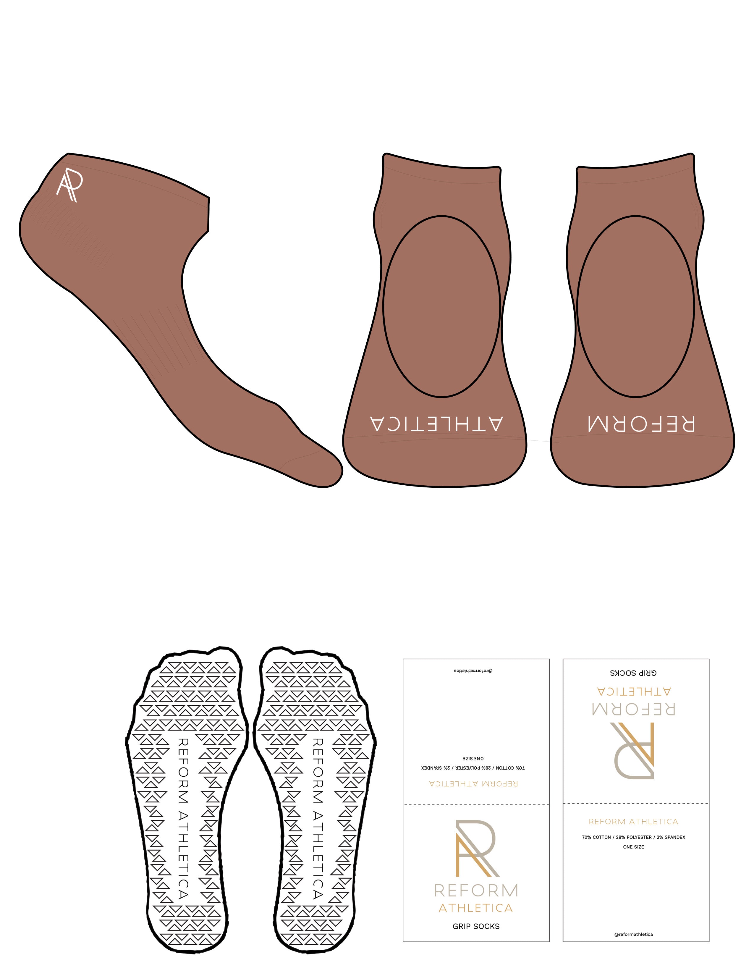 The Ballet Sock - Teracotta - Reform Athletica - Ankle & Toe Logos - White - Triangle Grip - White