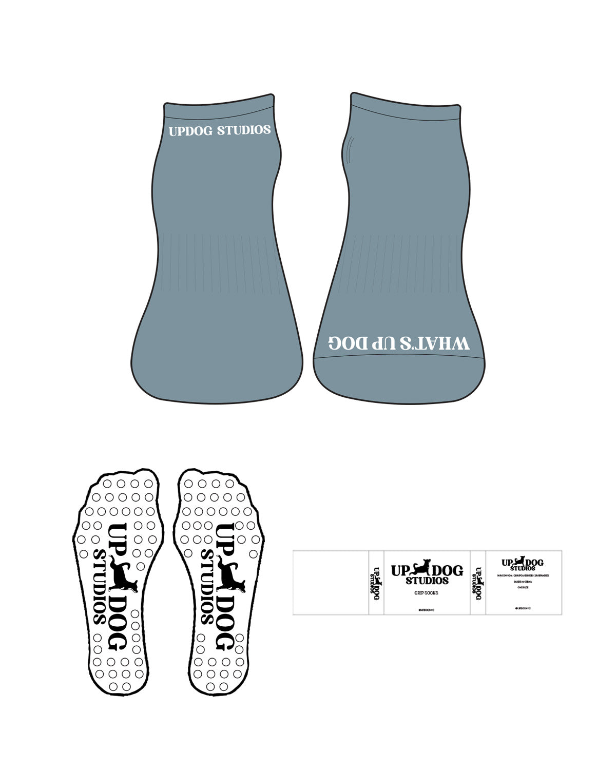 The Ankle Sock - Blue - Updog Yoga - Top and Front Inverted Logo - White - Circle Shape Grip - White