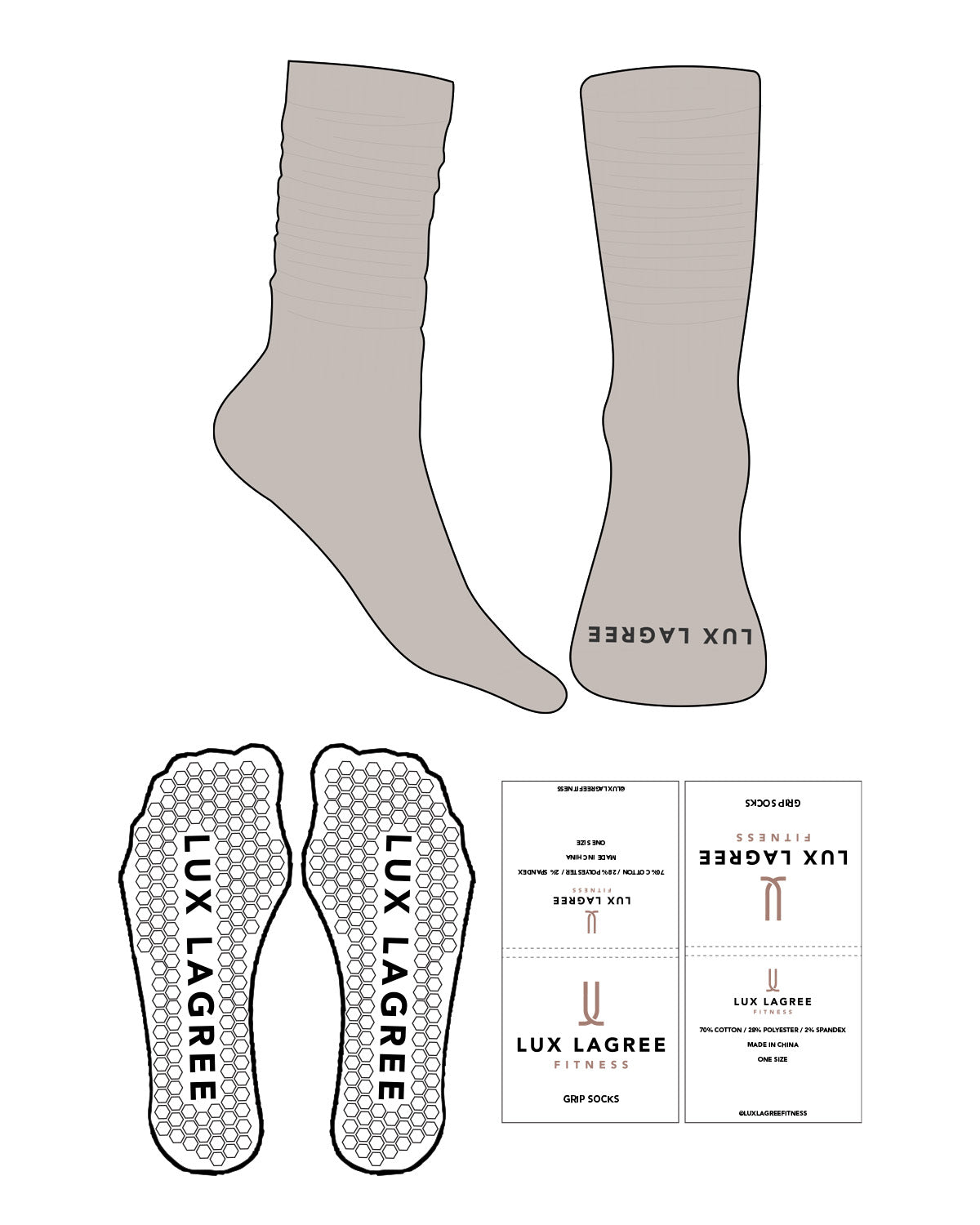 The Slouch Sock - Oat Milk - Lux Lagree - Toe Logo - Charcoal - Hexagon Grip - Charcoal