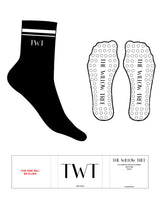 The 3/4 Crew Sock - Black - The Willow Tree -  2 Stripes - Top Logo "TWT" - Embroidered - White - Circle Grip - White