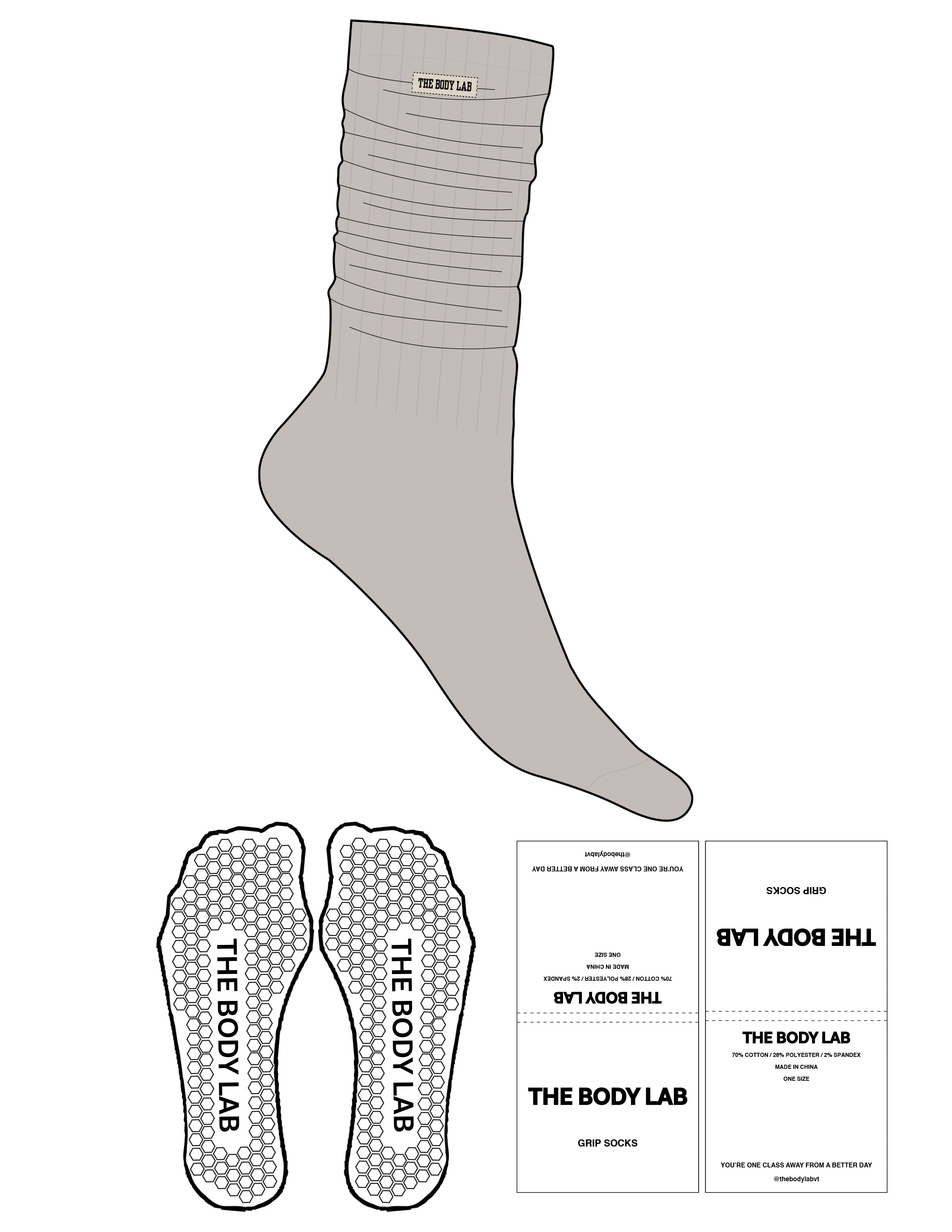 The Slouch Sock - Oat Milk - Body Lab - Sewn Label - Hexagon Grip - Transparent
