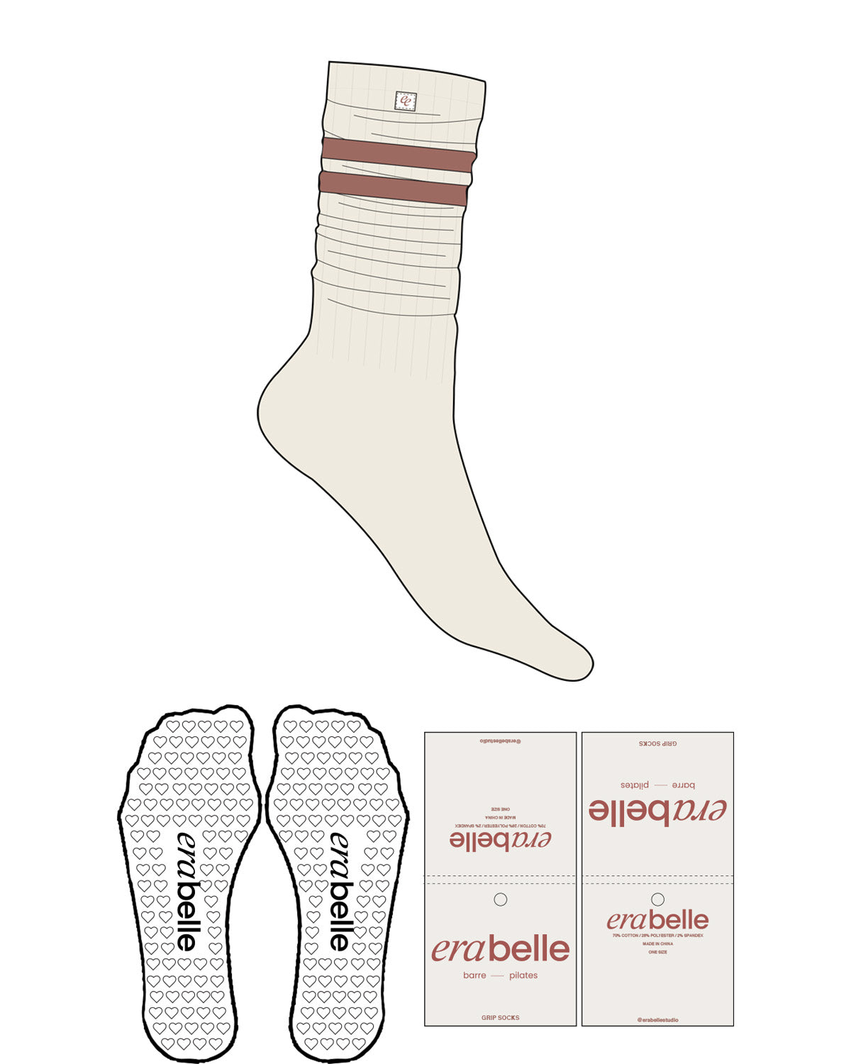 The Slouch Sock - Off White - Erabelle - Top Tag - Natural / Rosewater - 2 Stripes - Rosewater - Heart Grip - Rosewater