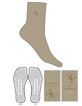 The 3/4 Crew Sock - Oat Stone - The Refinery Fitness Studio - Top Logo - EMB - Toffee - Hexagon Grip - Transparent